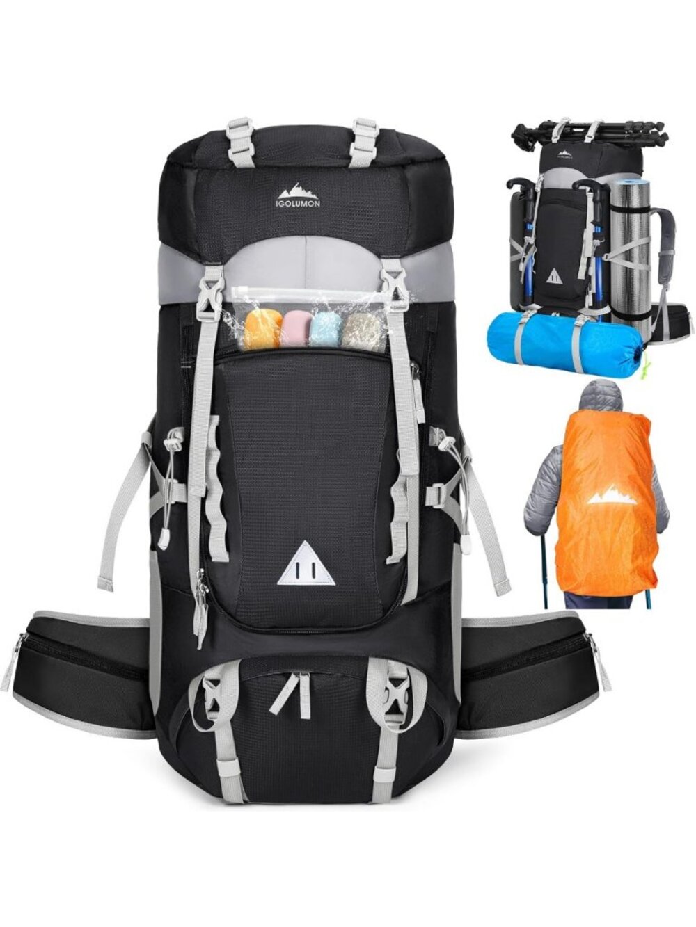 Lightweight 60L Hiking Backpack, Durable Camping Daypack with Rain Cover